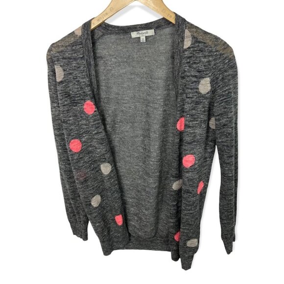 Madewell Fairweather Double Dot Linen Cardigan‎ Sweater Grey Pink Size XS Boho - Picture 6 of 15